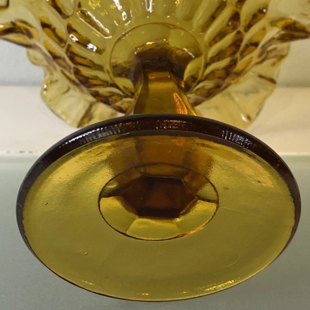 Vintage Fenton Colonial Thumbprint Amber Art Glass Footed Comote Candy Dish